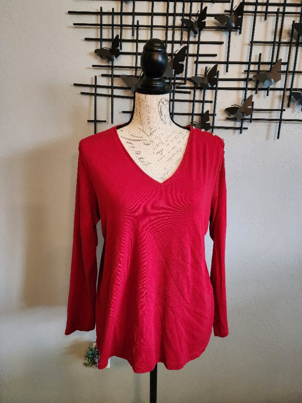 Lauren Ralph Lauren red long sleeve cotton top